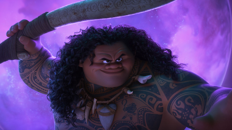 Maui holding his hook in Moana 2