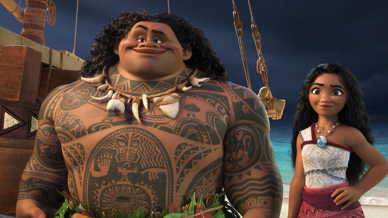 Moana and Maui smiling in Moana 2