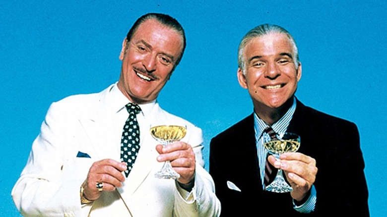 Michael Caine and Steve Martin drinks in Dirty Rotten Scoundrels poster