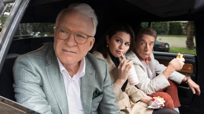 Steve Martin, Selena Gomez, and Martin Short in a limo in Only Murders in the Building season 4