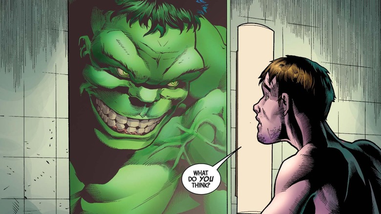 Immortal Hulk #1 final page Bruce Banner looking into mirror as the Hulk smirks back