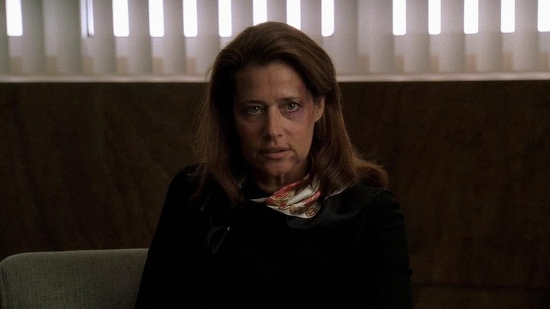 Melfi in her office with bruises on her face in The Sopranos