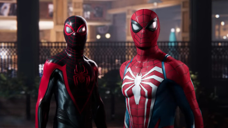 Miles Morales and Peter Parker standing together