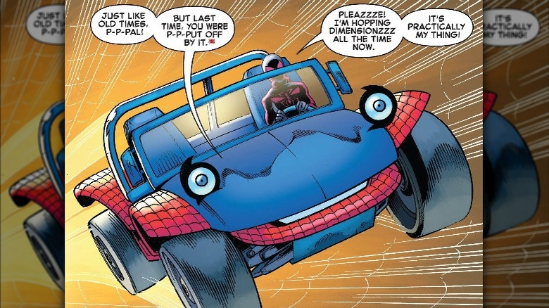 Miles Morales driving Peter Parkedcar