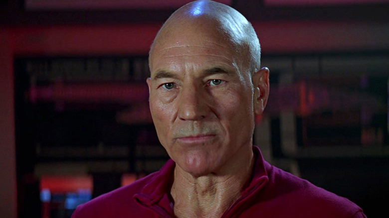 Patrick Stewart as Captain Picard looking alarmed in Star Trek: First Contact