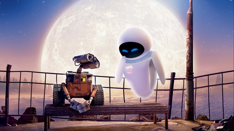 Two robots Wall-E and EVE fall in love in "Wall-E"