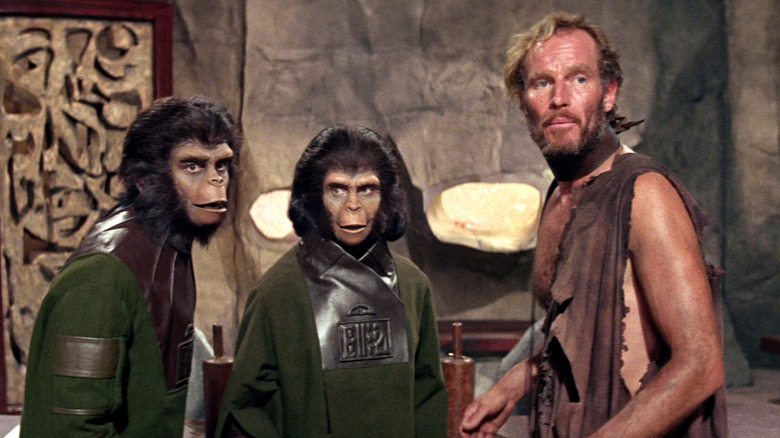 Roddy McDowall, Kim Hunter, and Charlton Heston in Planet of the Apes 