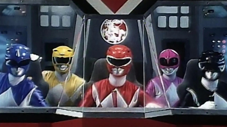 The Rangers assembled in their Megazord in Mighty Morphin Power Rangers