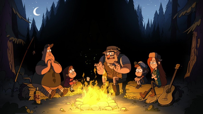 gravity falls dipper mabel and friends sit around campfire