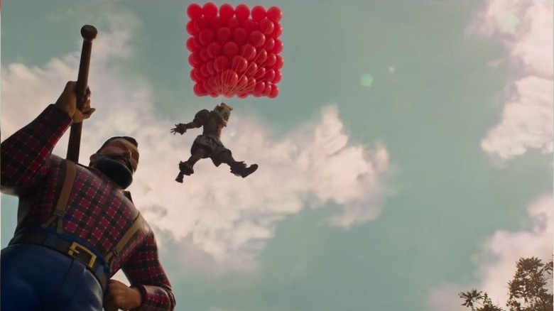 Pennywise floating with red balloons