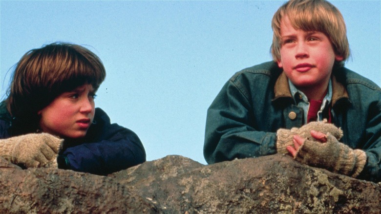 Elijah Wood and Macaulay Culkin on rocks