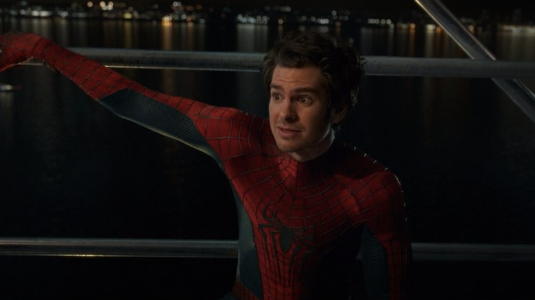 Peter Parker crouching on scaffolding