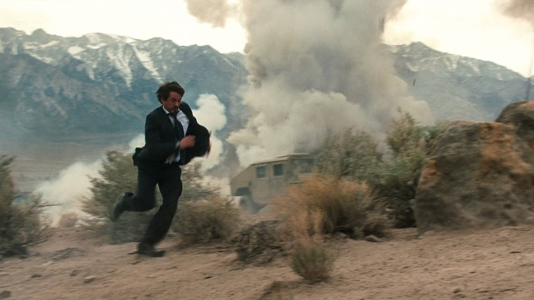 Tony Stark running from explosion