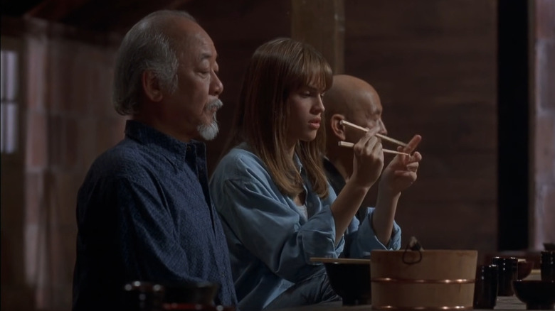 Pat Morita and Hilary Swank in The Next Karate Kid