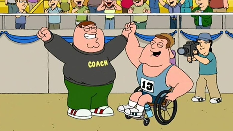 Peter Griffin and Joe Swanson celebrating