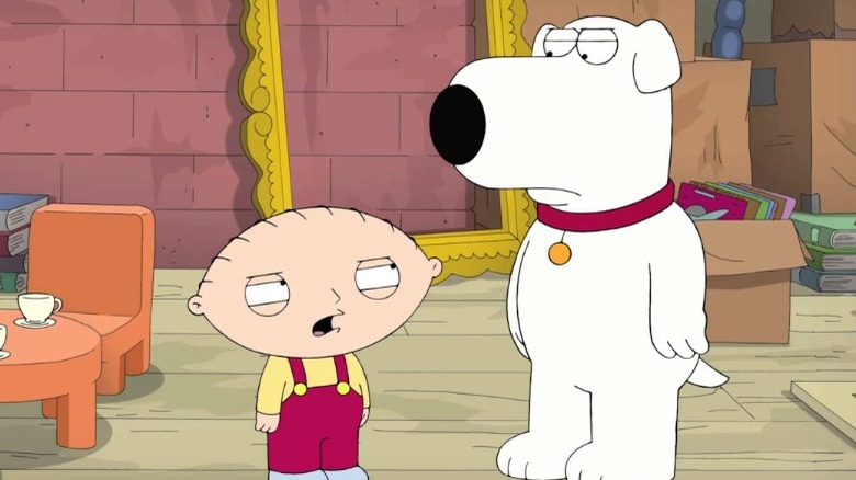 Brian Griffin and Stewie Griffin squinting