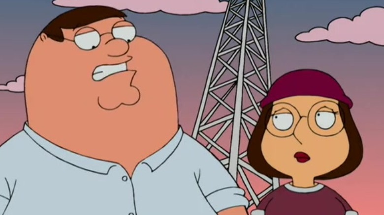 Peter Griffin and Meg Griffin outside grimacing