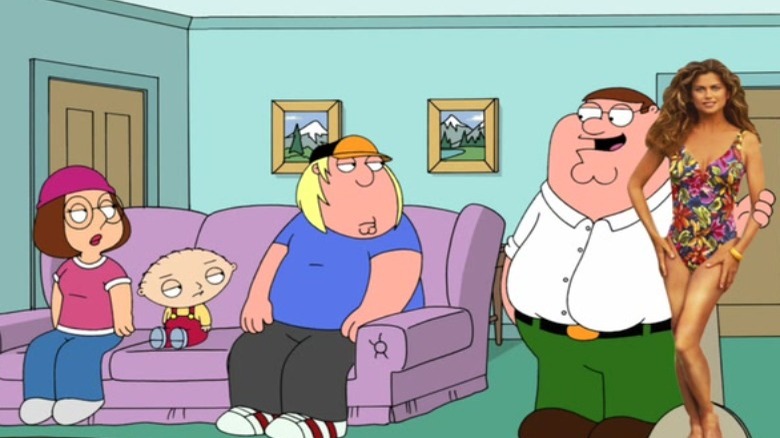 Peter Griffin shows model cutout to family