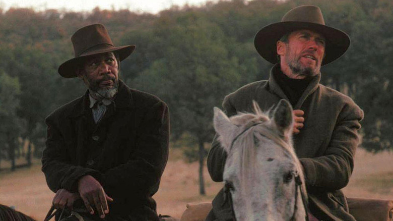 Clint Eastwood Morgan Freeman ride horses