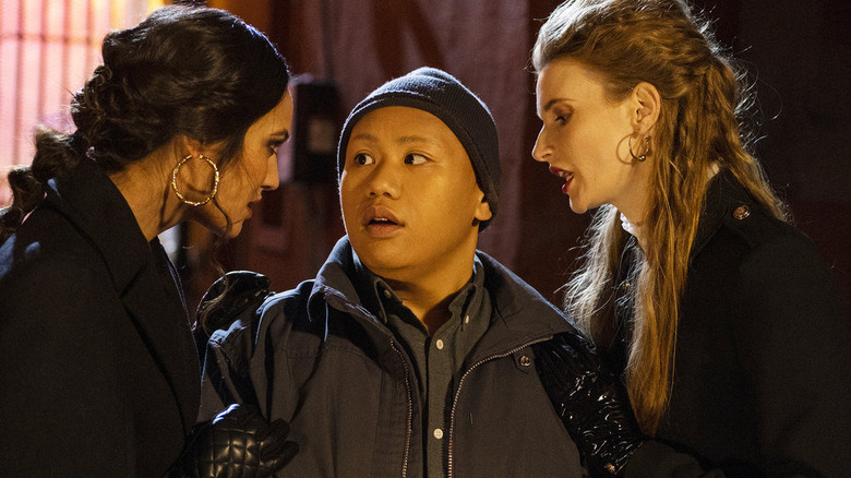 Rachelle Goulding as Moira, Jacob Batalon as Reginald, and Georgia Waters as Penelope in Reginald the Vampire