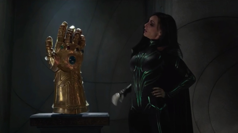 Hela knocking over Infinity Gauntlet