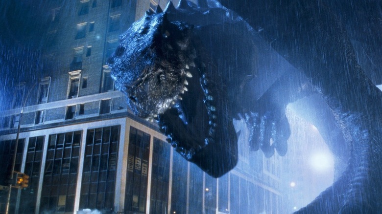 Zilla brüllt in Godzilla aus dem Jahr 1998 durch die Straßen von New York City