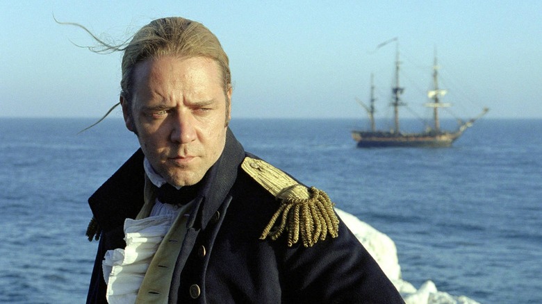 Russell Crowe sails a ship