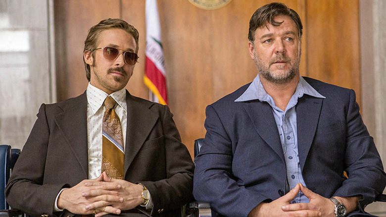 Russell Crowe and Ryan Gosling wear suits