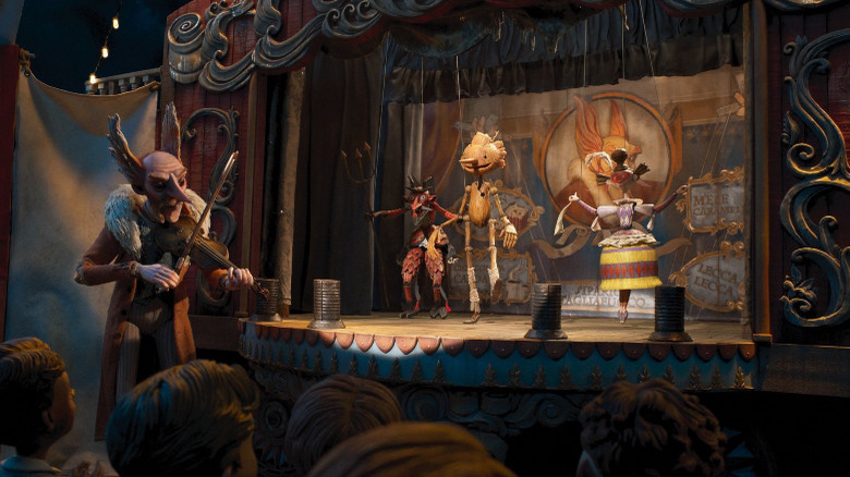 Pinocchio performing in Guillermo del Toro's Pinocchio