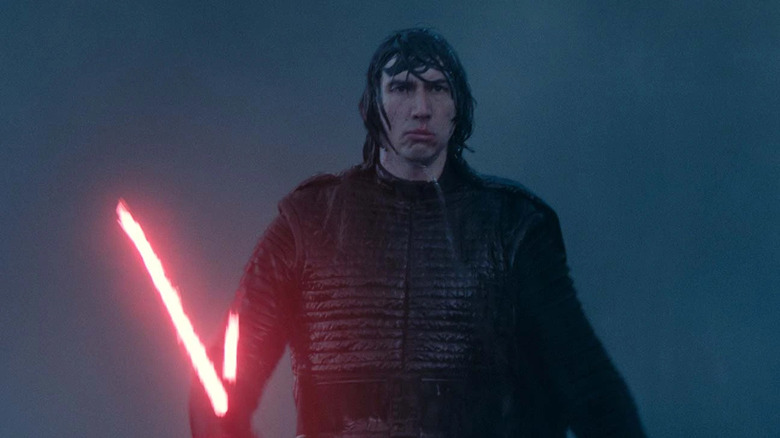 Kylo Ren charging in the rain