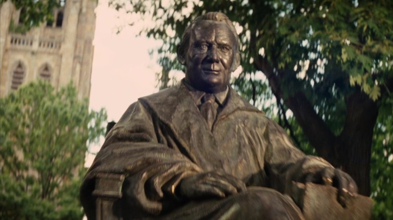 Marcus Brody statue on campus grounds