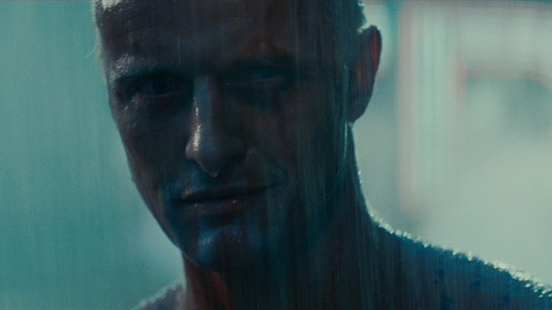 Roy Batty standing in rain in Blade Runner