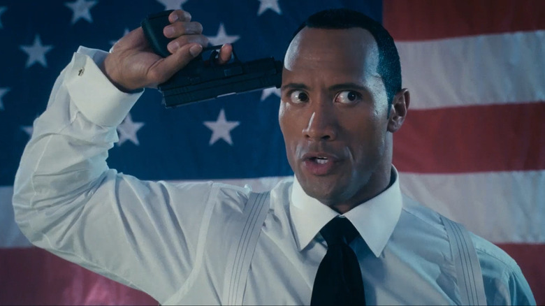 Dwayne Johnson in front of American flag