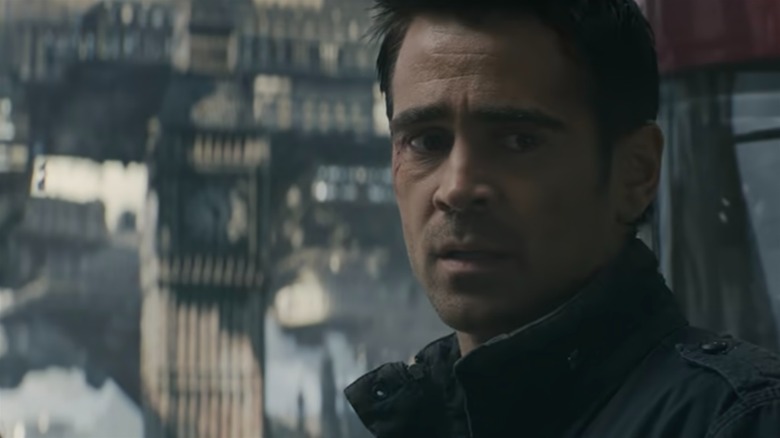 Colin Farrell looking nervous in front of Big Ben