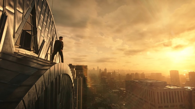 Cesar Catilina standing atop skyscraper in Megalopolis