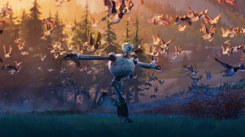 The Wild Robot flying with geese