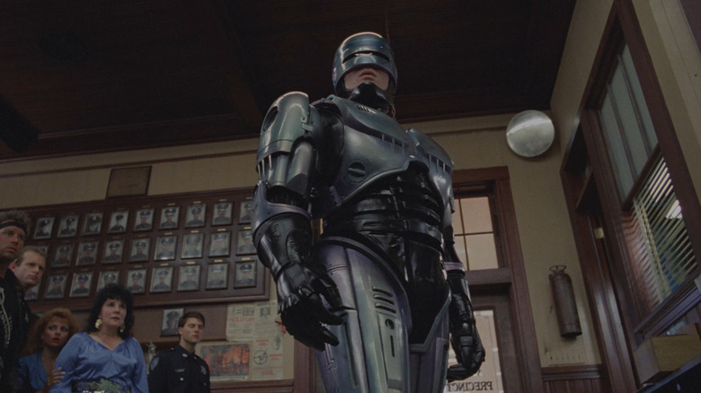 RoboCop guarding civilians