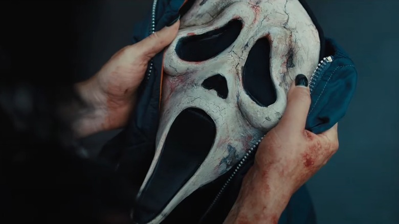 A weathered Ghostface mask in Scream VI