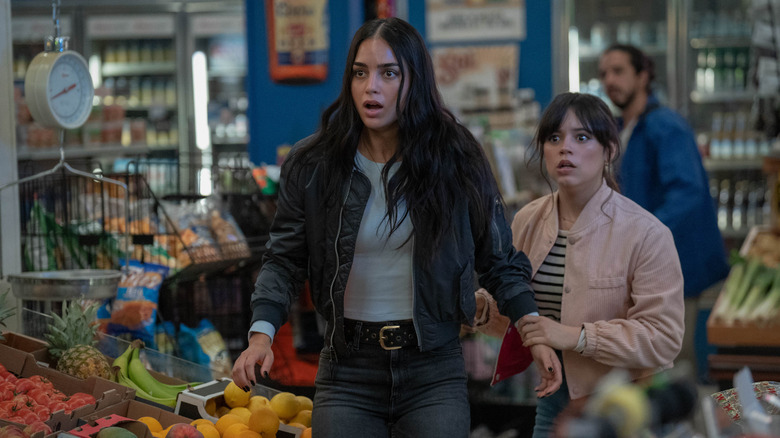 Scream 6's Tara and Sam looking shocked in bodega