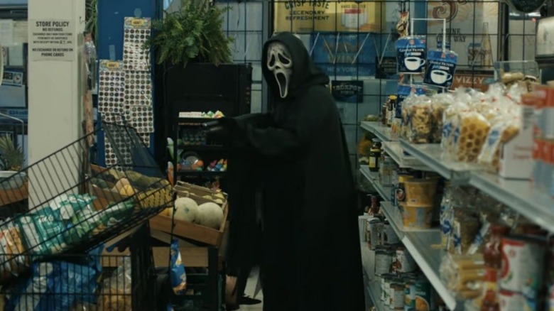 Scream VI ghostface in bodega with gun