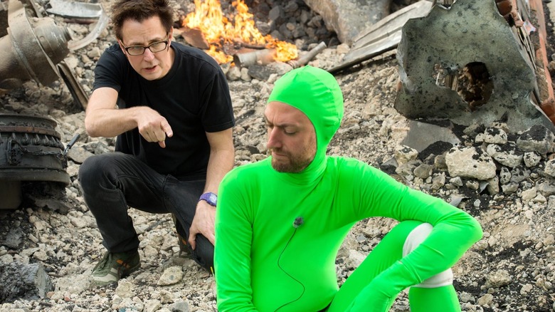 James Gunn and Sean Gunn on the set of Guardians of the Galaxy