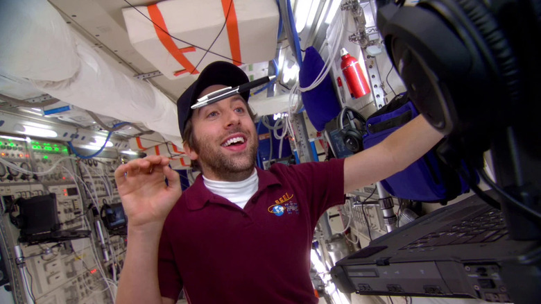 Howard watching a pen float on the International Space Station on The Big Bang Theory