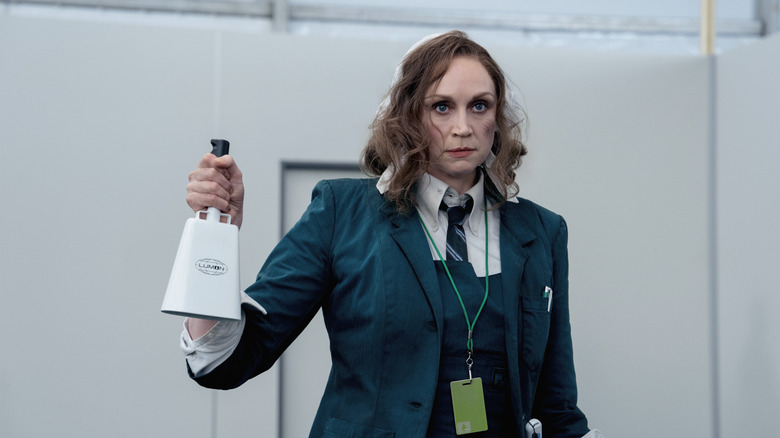 Gwendoline Christie looking disheveled as a new Lumon employee in Severance