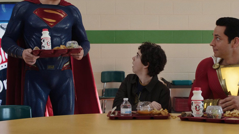 Superman stand in, Jack Dylan Grazer, and Zachary Levi in Shazam!