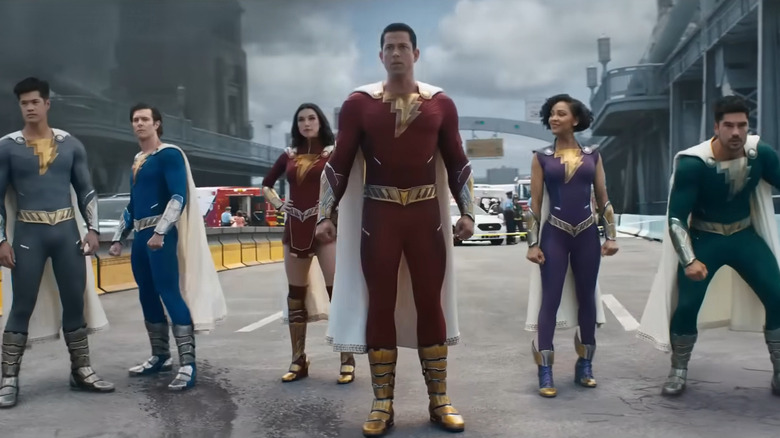 Ross Butler, Adam Brody, Grace Caroline Currey, Zachary Levi, Meagan Good, and D.J. Cotrona in Shazam! Fury of the Gods