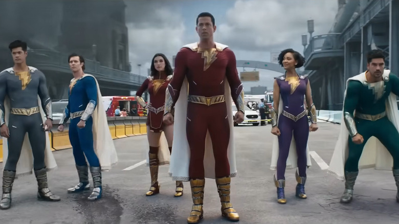 Ross Butler, Adam Brody, Grace Caroline Currey, Zachary Levi, Meagan Good, and D.J. Cotrona in Shazam! Fury of the Gods