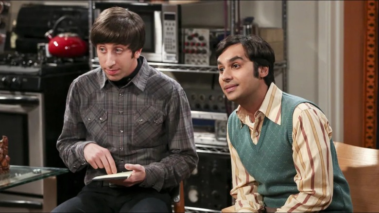 Howard and Raj look curious at the theory of the Big Bang