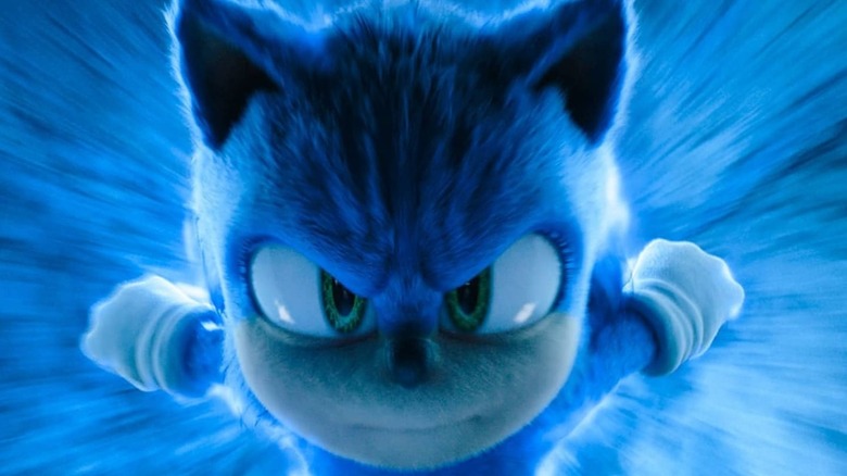 Sonic running through a blue tunnel in Sonic the Hedgehog 3