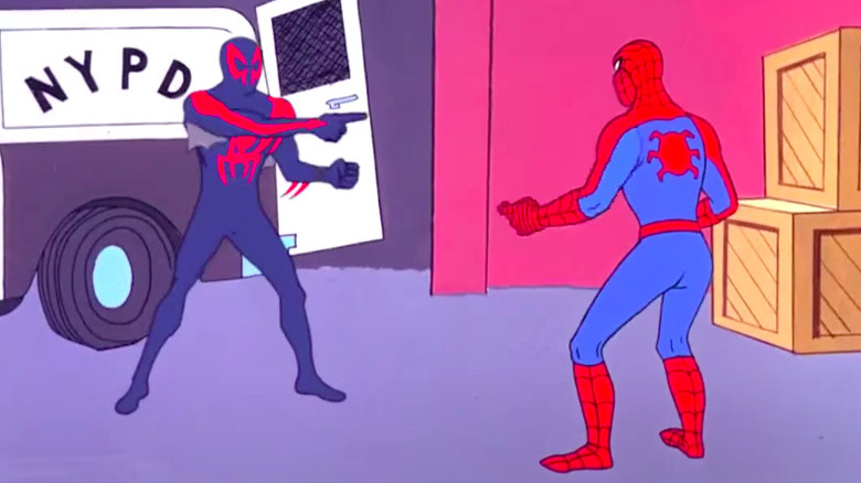 Spider-Man 2099 and 60s Spider-Man have a meme worthy encounter in Spider-Man: Into the Spider-Verse