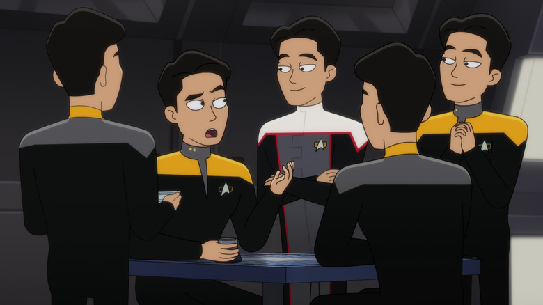 Many variants of Harry Kim gathered around in Star Trek: Lower Decks